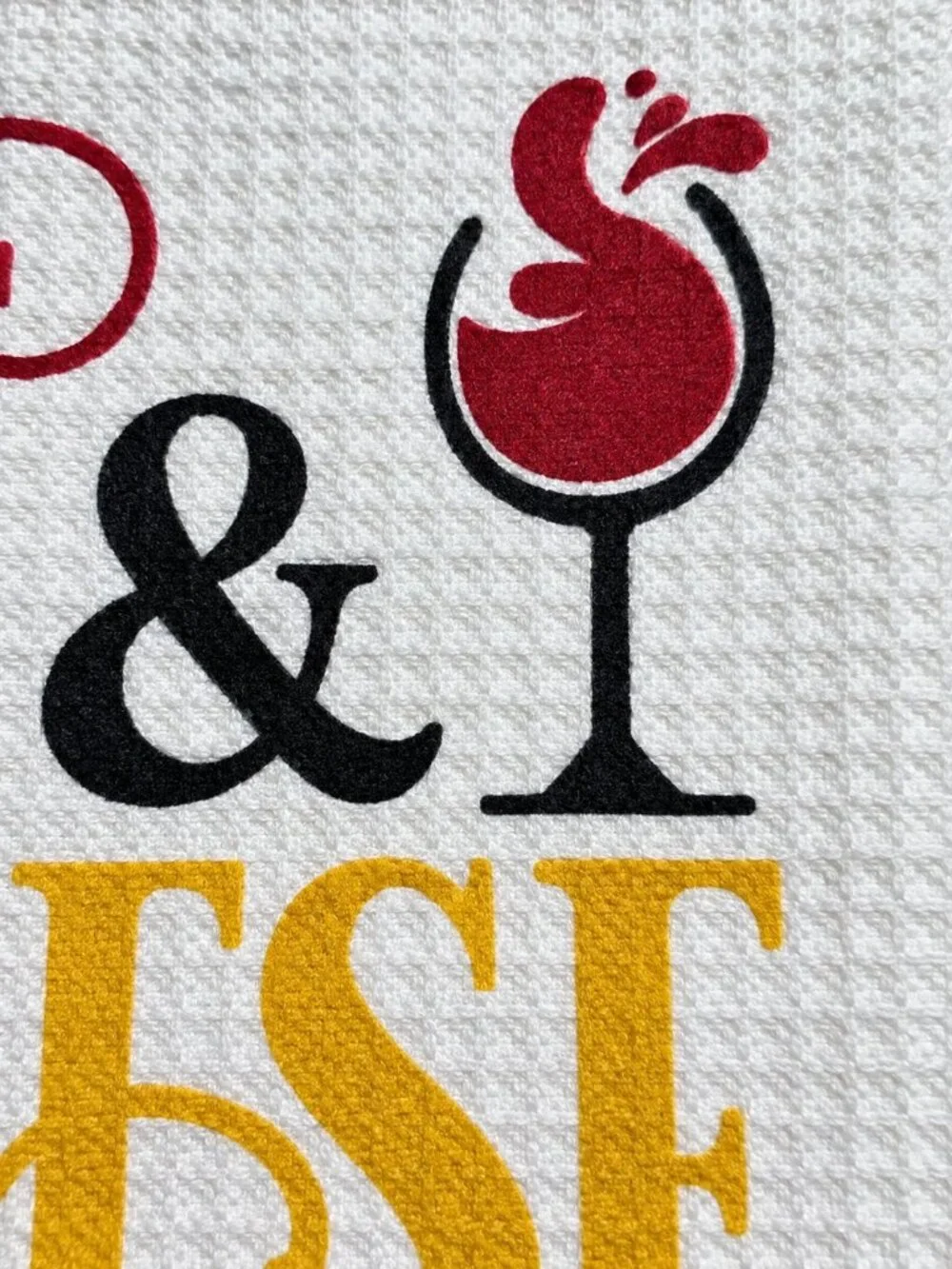 Wine & Cheese Kitchen Towel 12x23 White Waffle Weave Tea Towel Wine Lover Gift